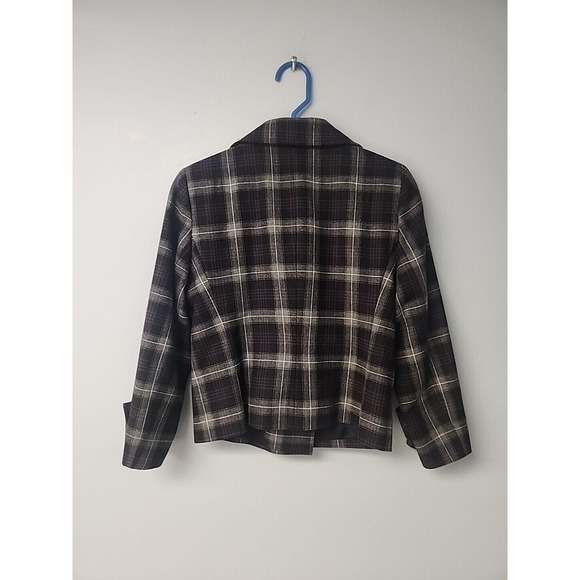 Helene Berman Womens Wool Blend Crop Coat Gray Tartan Plaid Double Breasted Sz S - Picture 5 of 8
